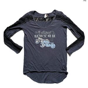 We The Free Charcoal Lace Accent Top